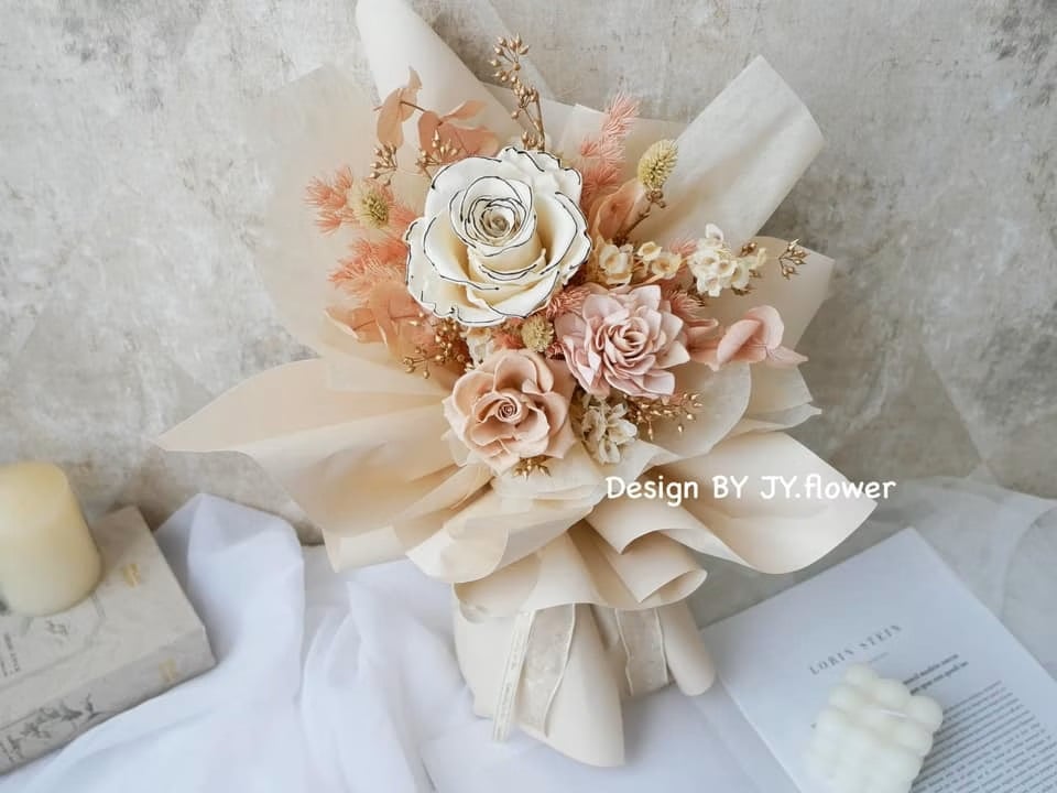 中大型韓式永生玫瑰花束【輕奢粉霧】