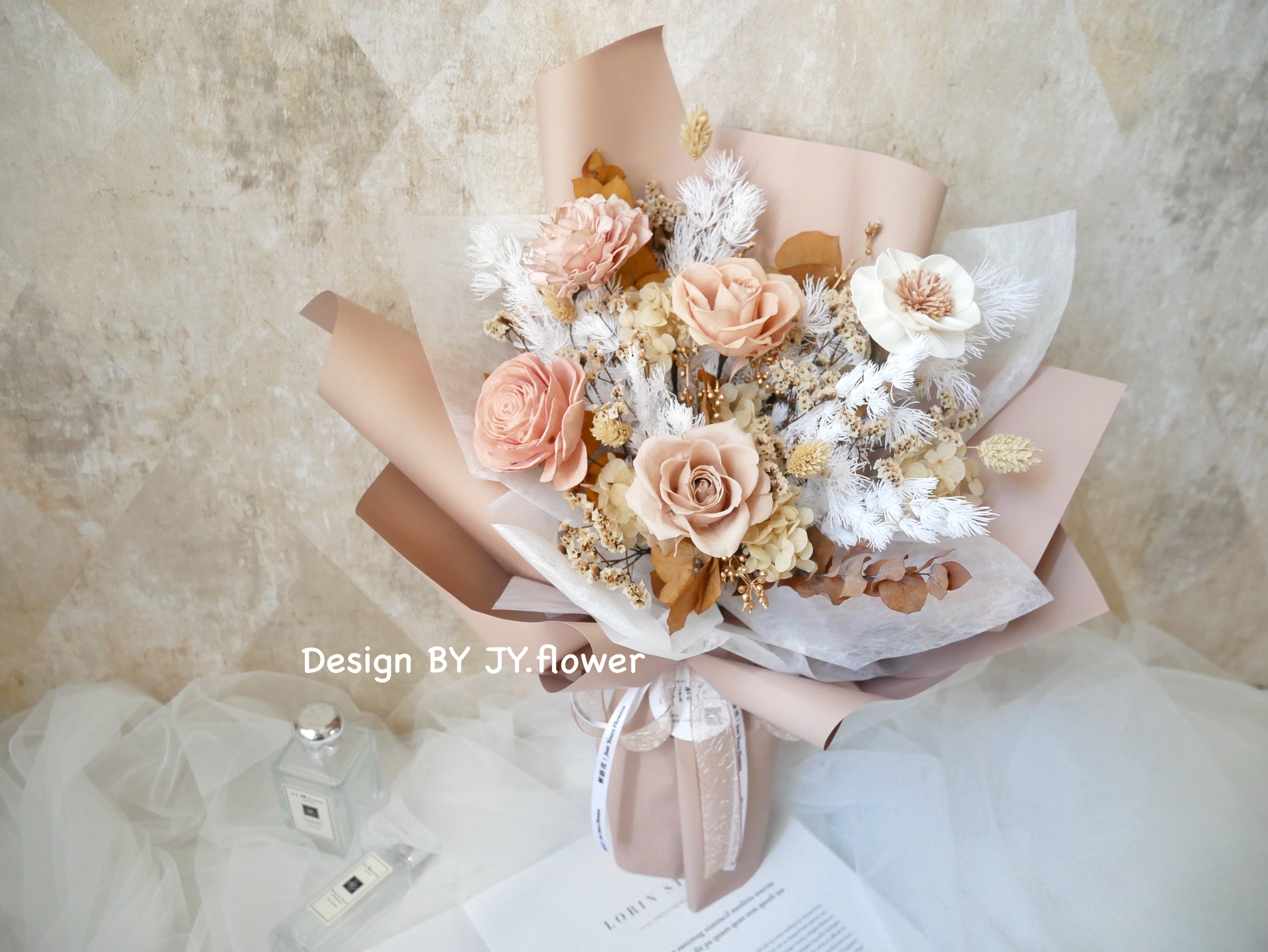 中大型韓式永生玫瑰花束【茶金】