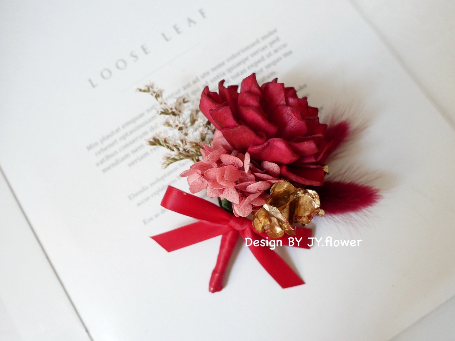 索拉乾燥花胸花【嫣紅流金】