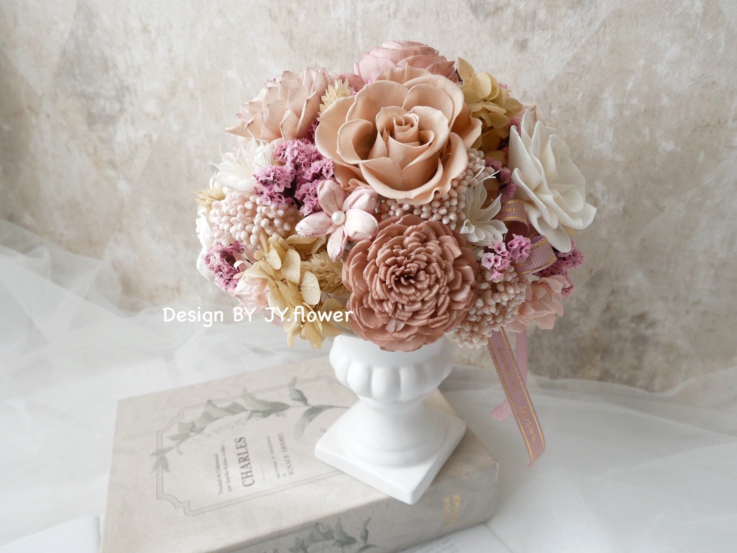 永生繡球乾燥花冠軍杯盆花【時光箋言】