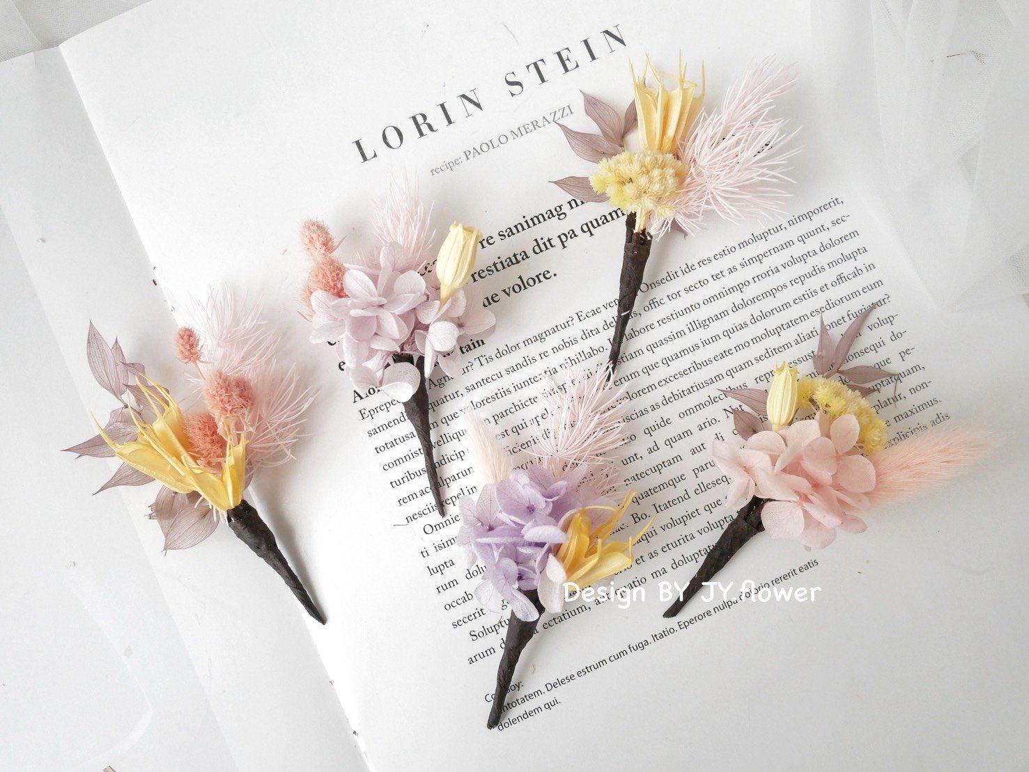 永生花髮插【粉黃柔紫】