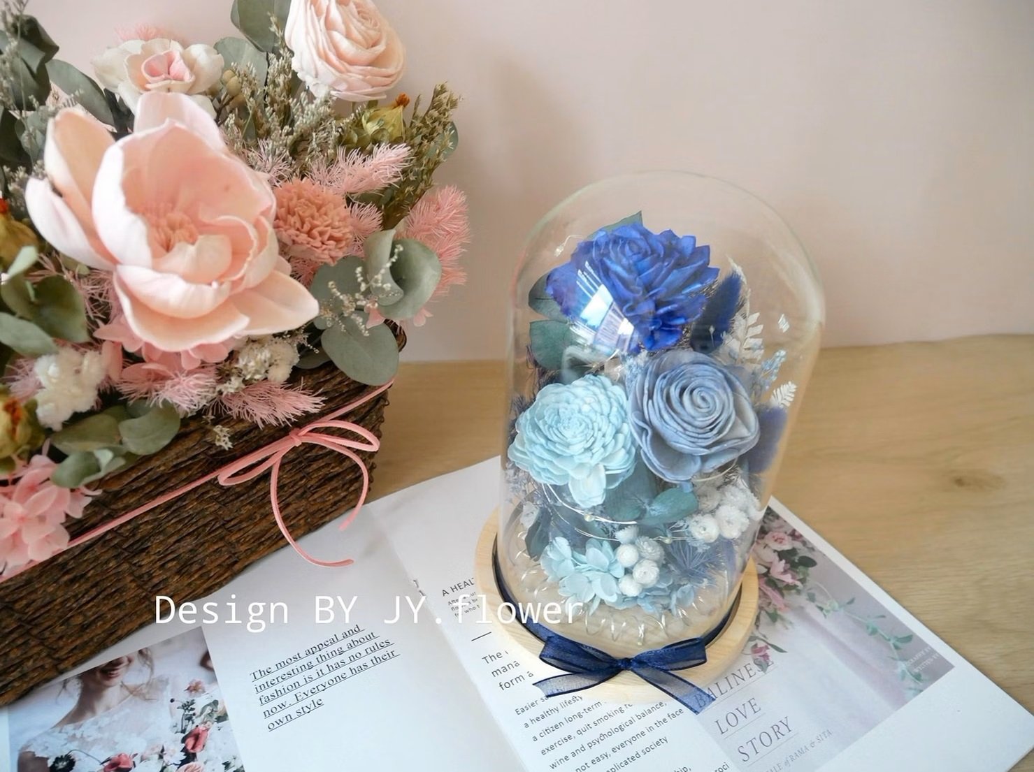 乾燥花長型玻璃罩夜燈【海洋之心】