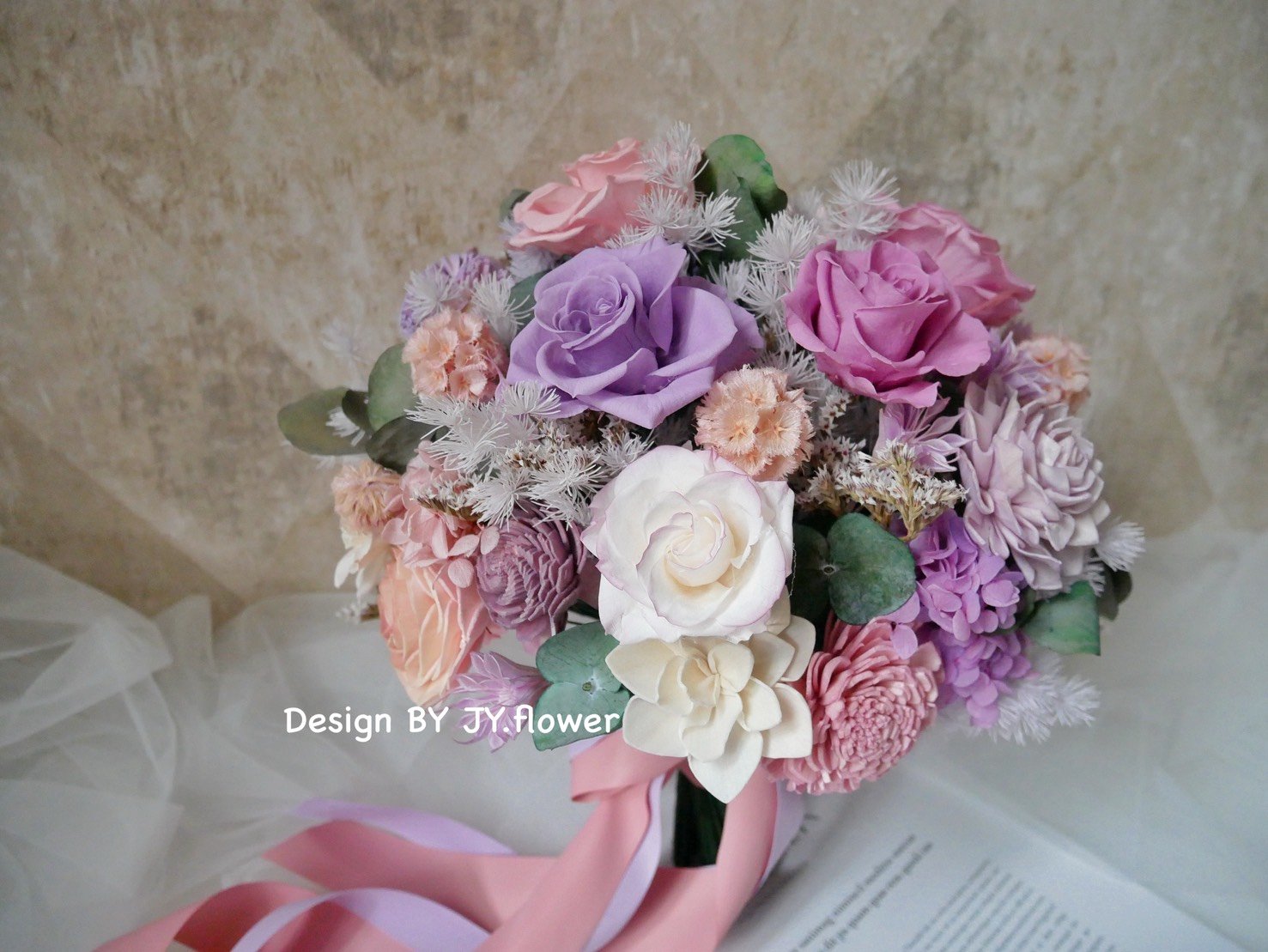 自然型手綁不凋花分束捧花【浪漫粉紫】