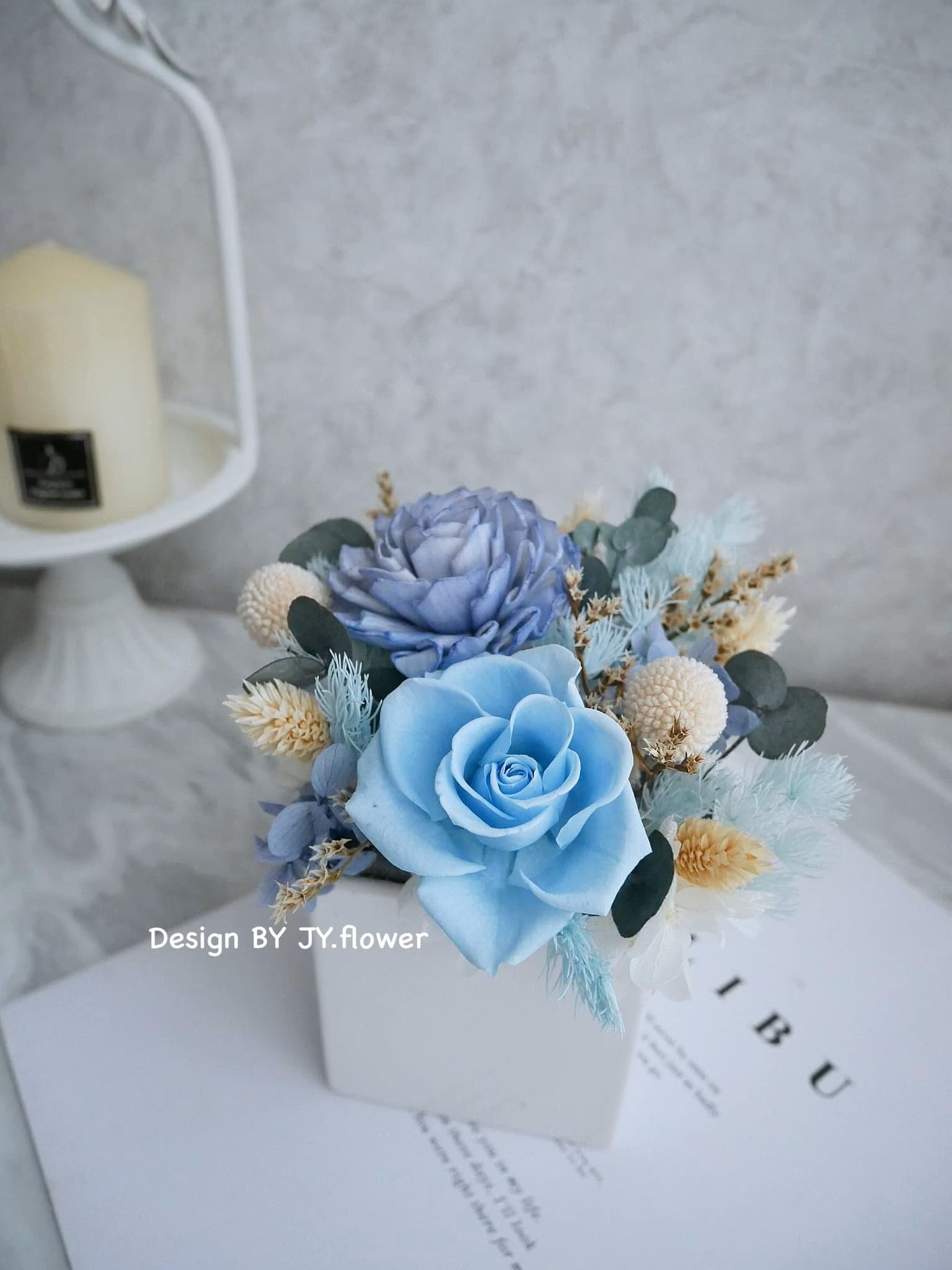 中小型乾燥永生盆花【藍色海洋】