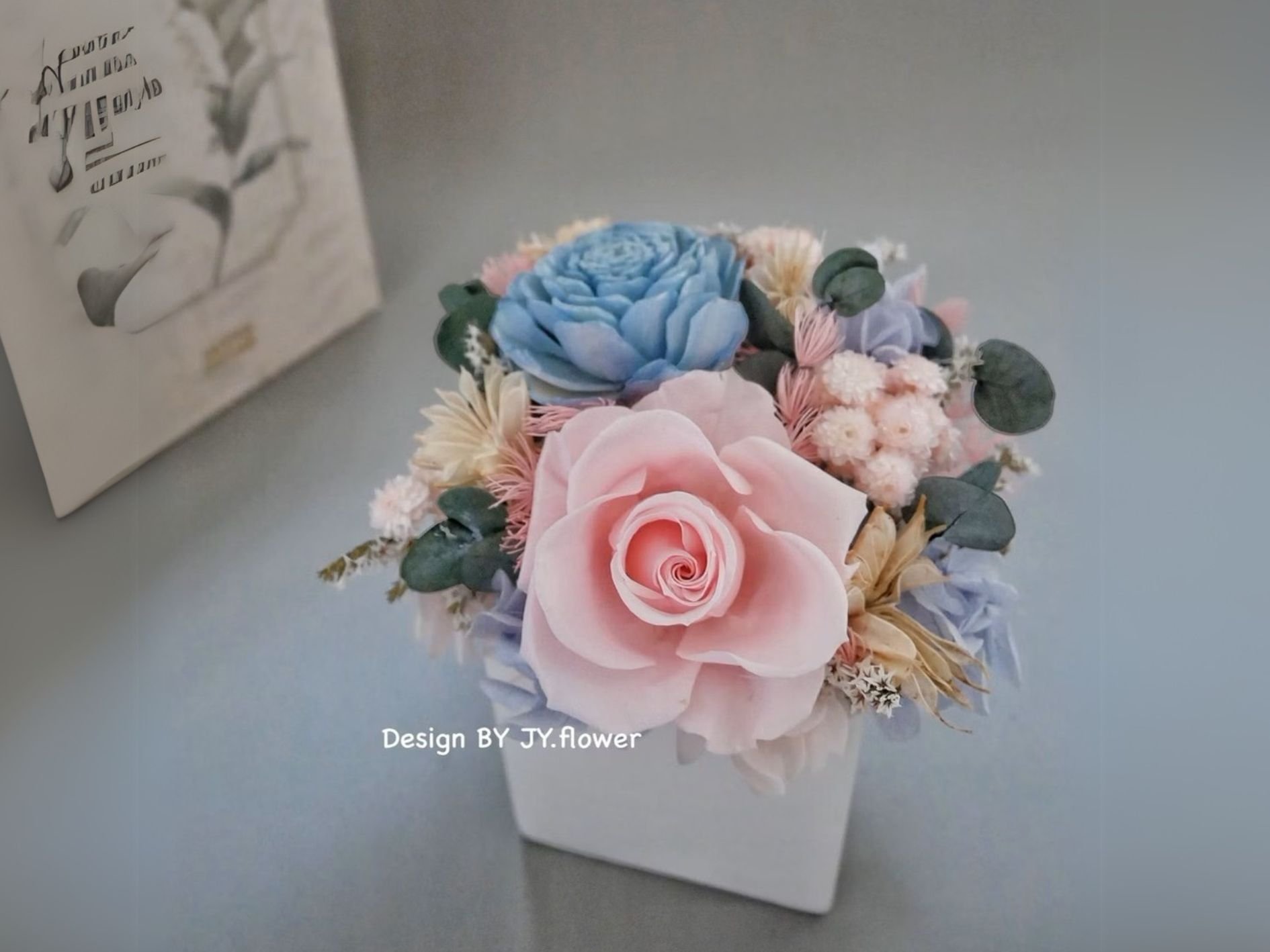 中小型乾燥永生盆花【草莓雲朵】