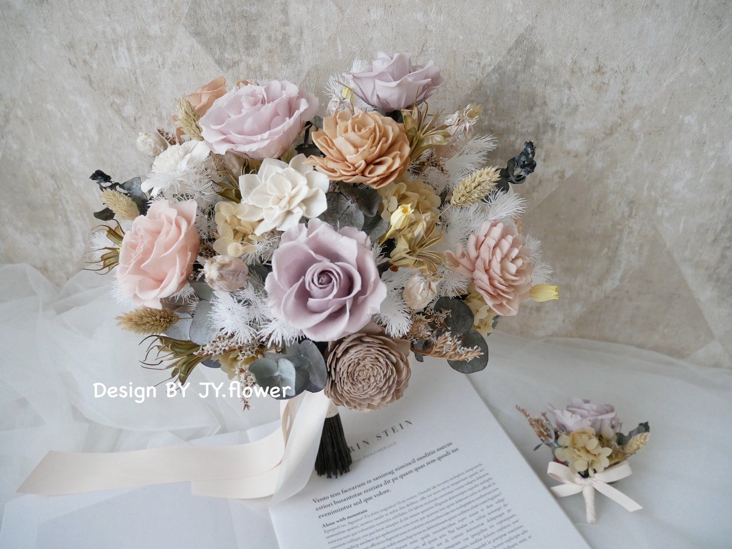 自然型手綁不凋捧花【沙棕膚粉】