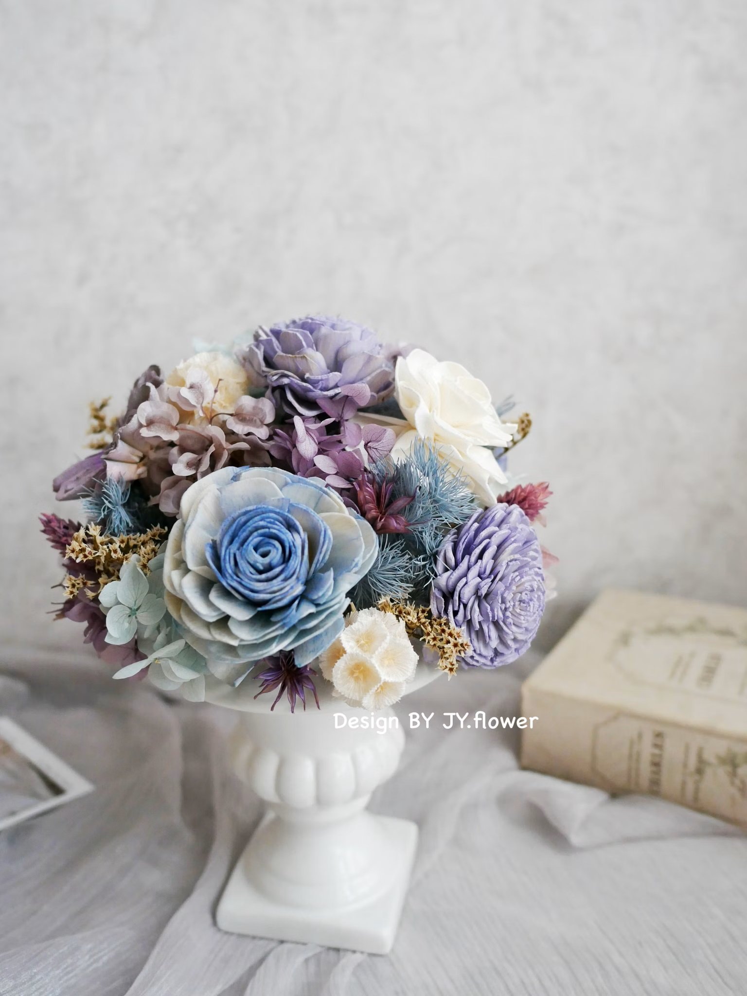 永生繡球乾燥花冠軍杯盆花【魅力藍紫】