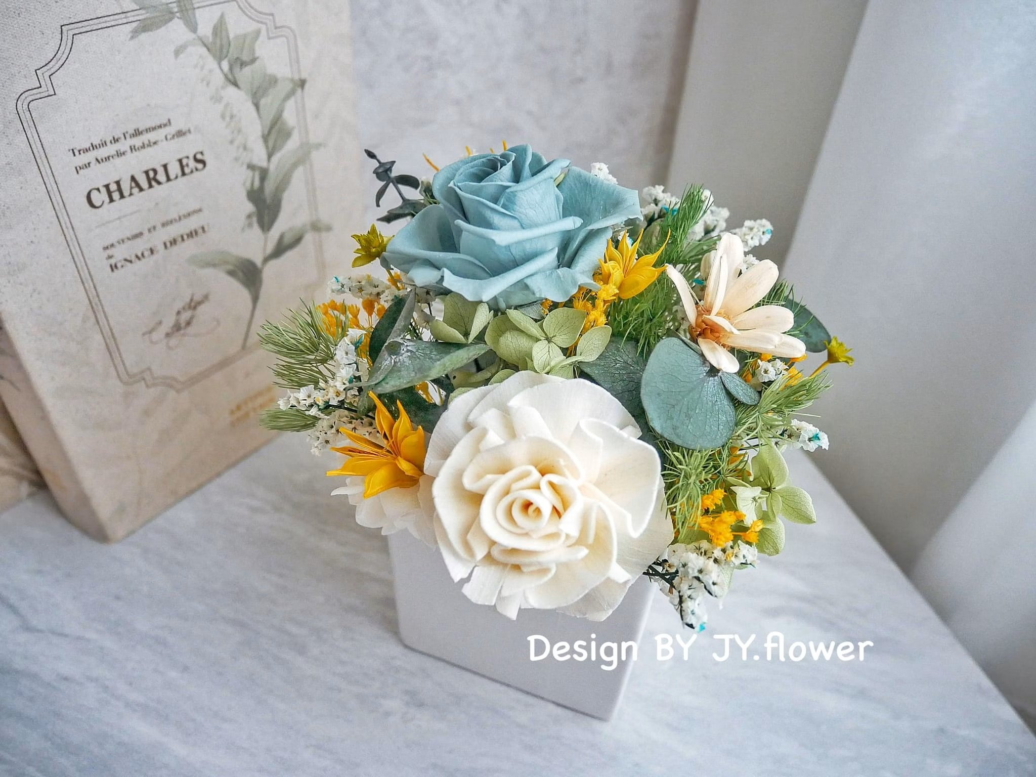 中小型乾燥永生盆花【松綠仙境】