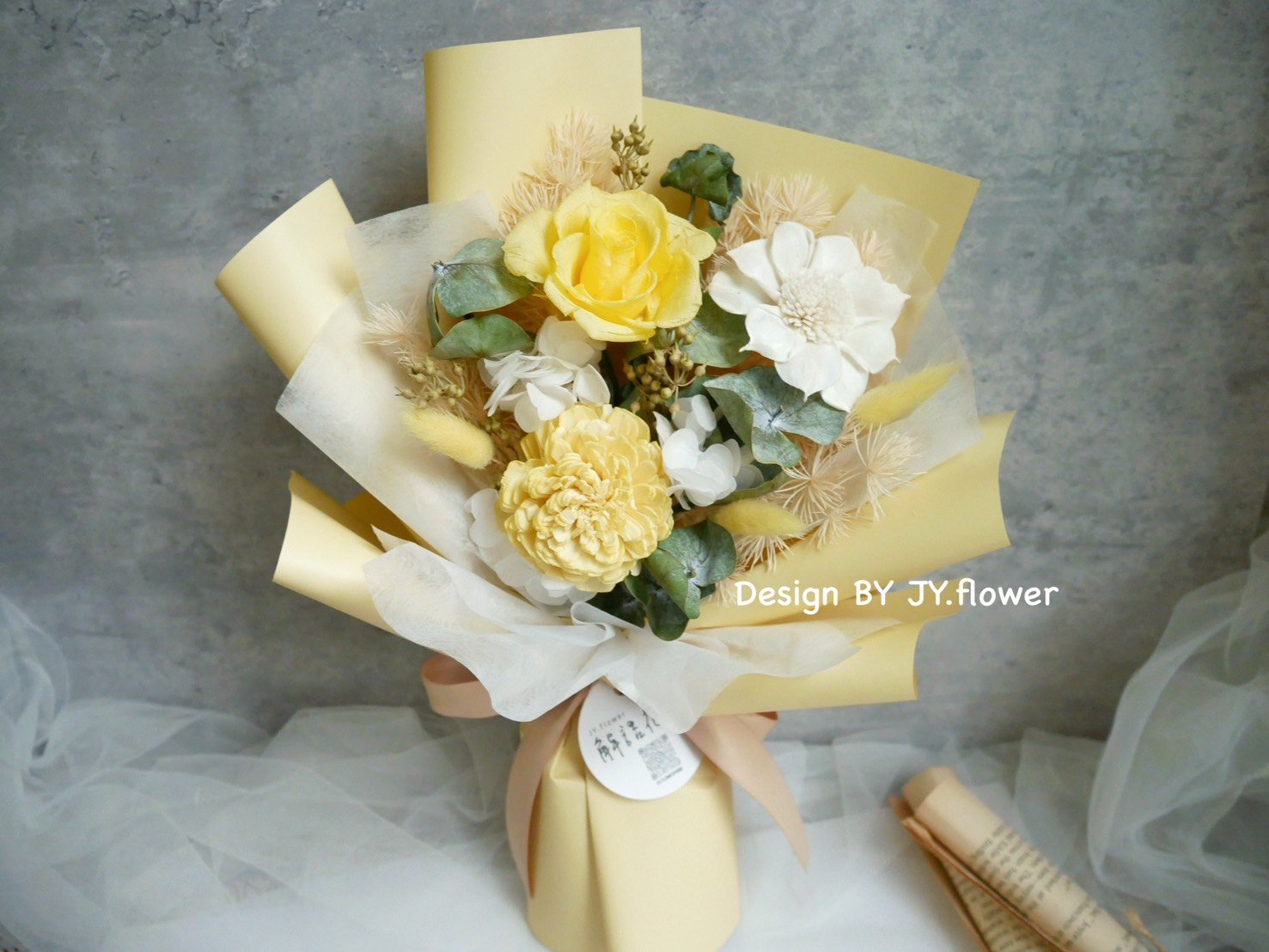 中小型永生玫瑰花束【明黃】