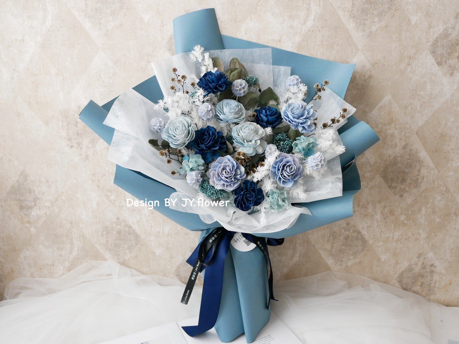 大型藍黑色乾燥花束【時尚藍調】