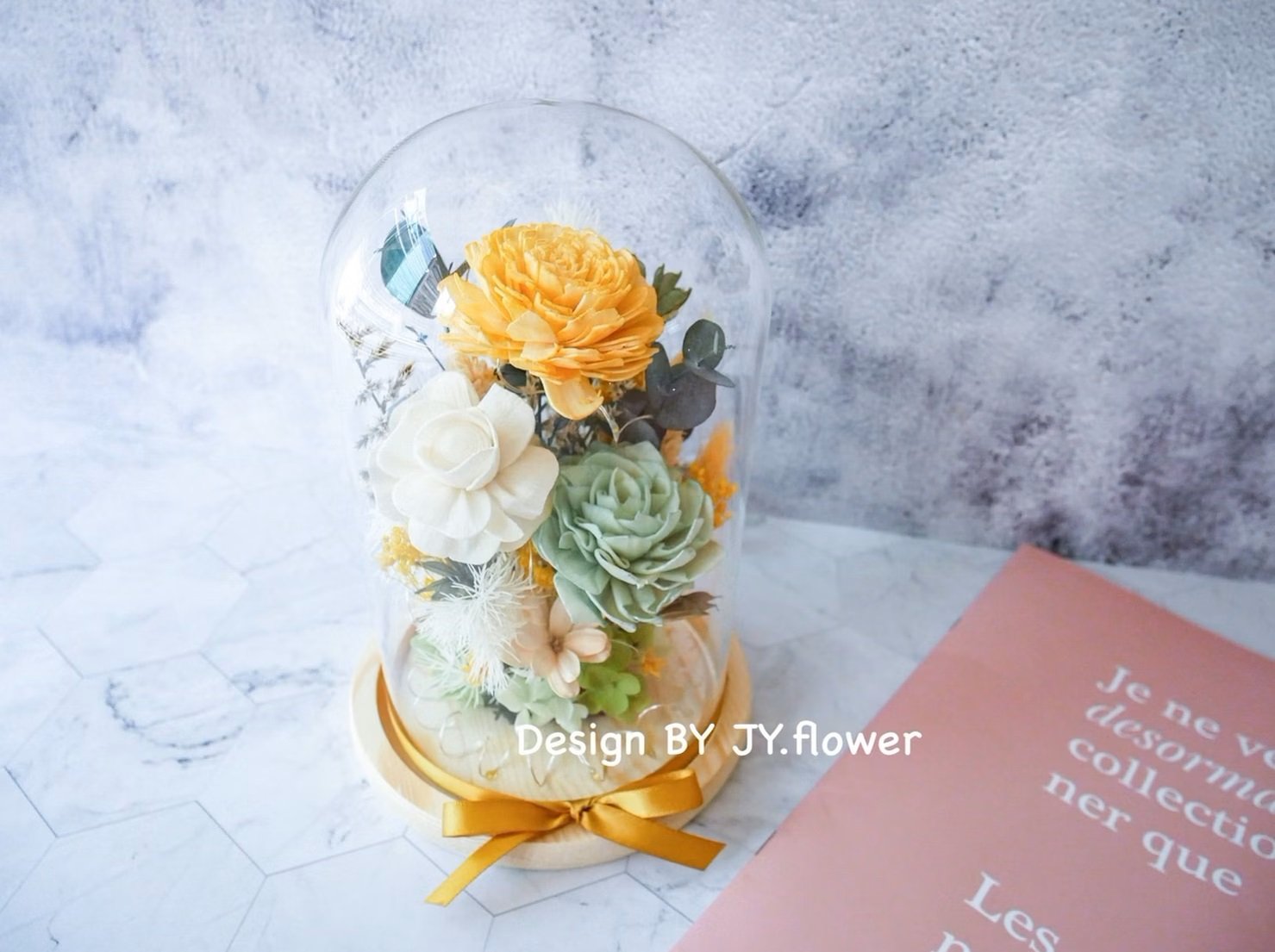 乾燥花長型玻璃罩夜燈【薄荷甜橙】