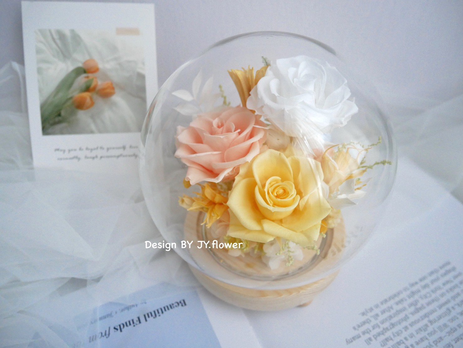 永生玫瑰水晶球玻璃罩夜燈【暖暖日光】