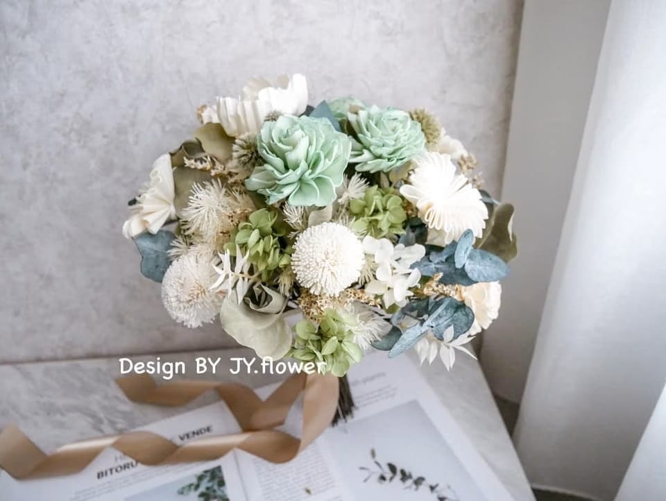 自然型手綁乾燥花分束捧花【薄荷森林】