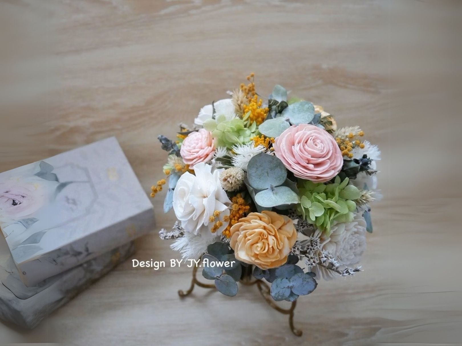 圓形迷你款乾燥花捧花【春日朝陽】