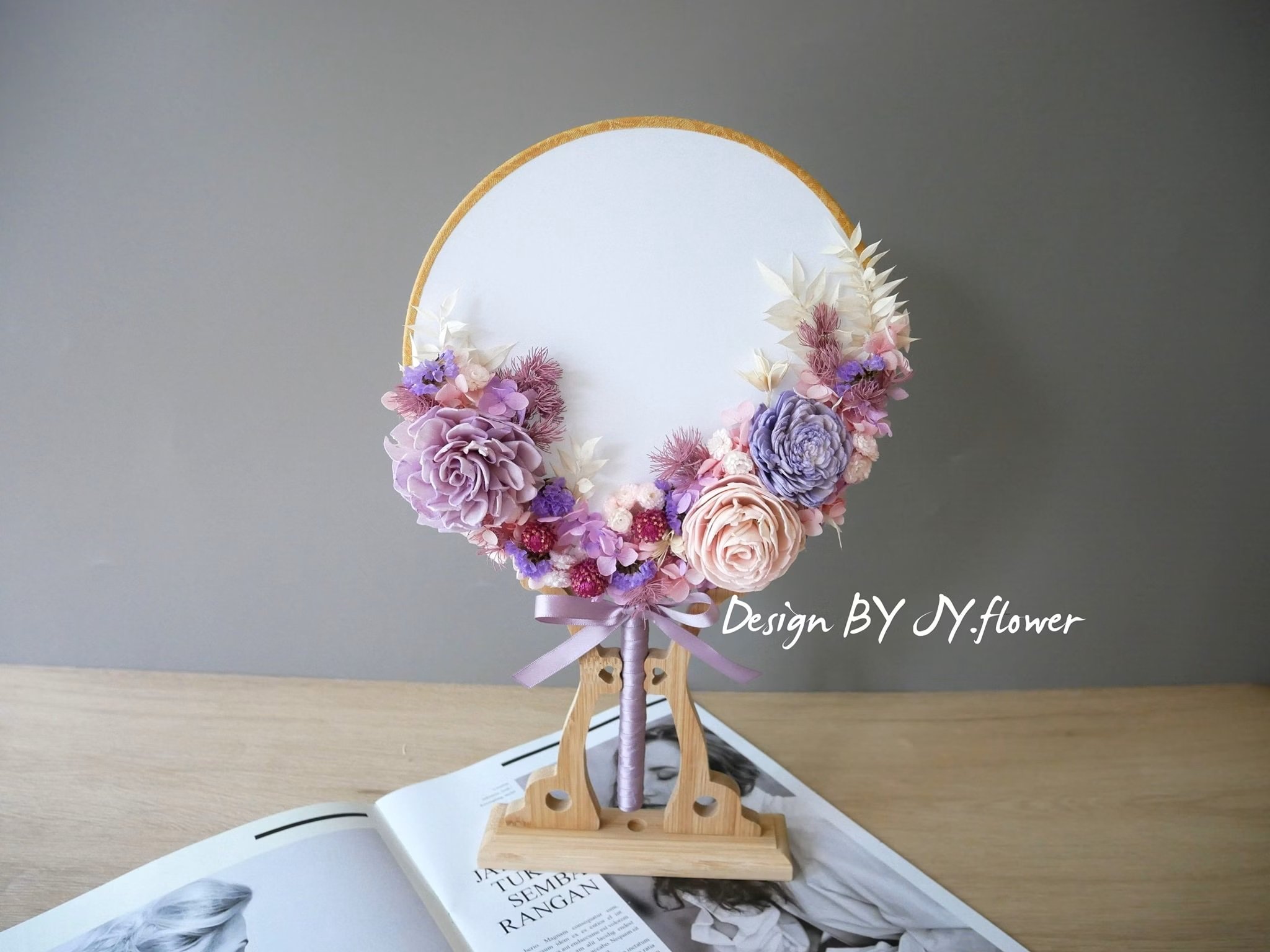 乾燥花中式團扇花【煙紫柔粉】