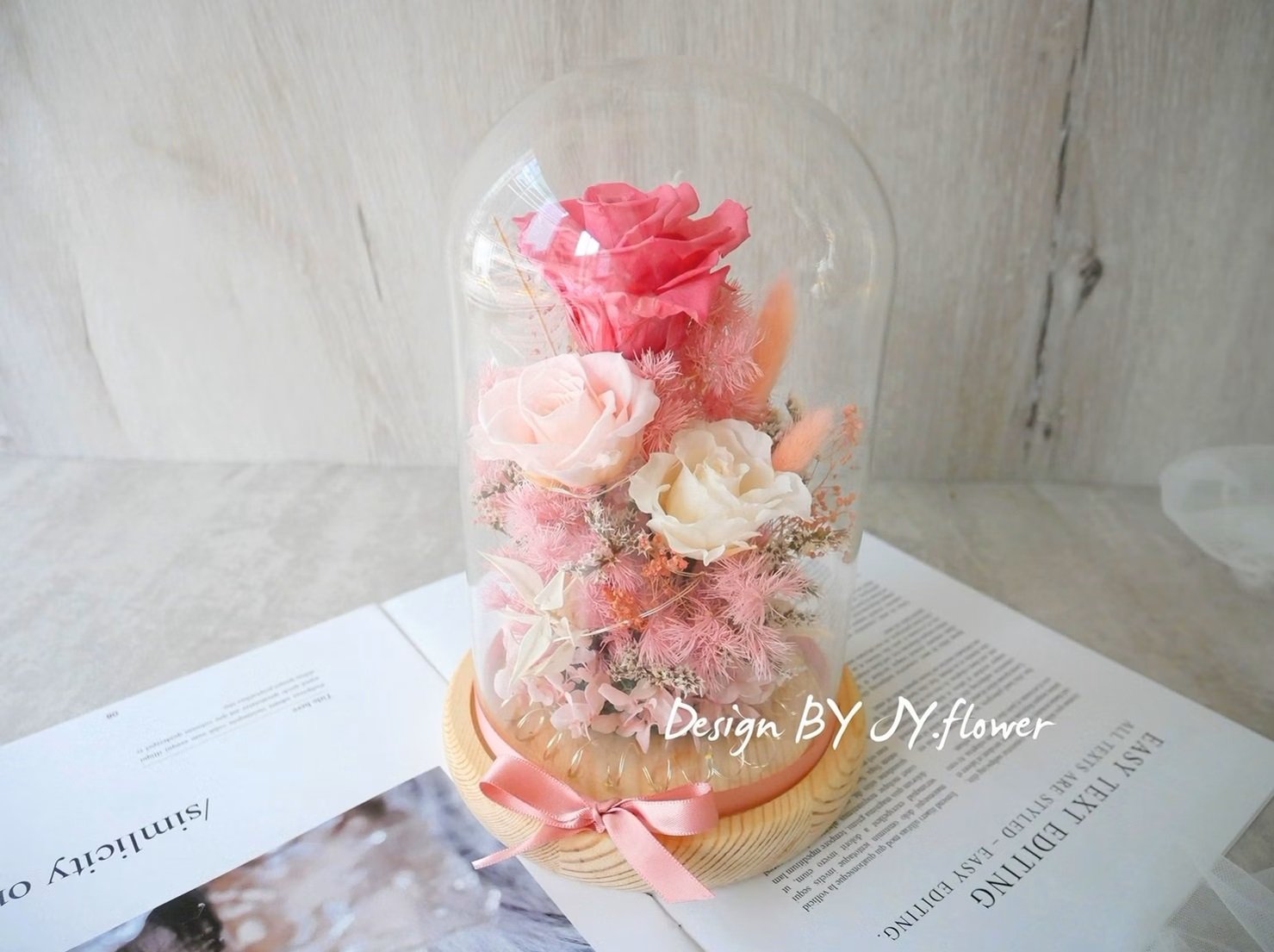 永生玫瑰長型玻璃罩夜燈【春櫻漫飛】