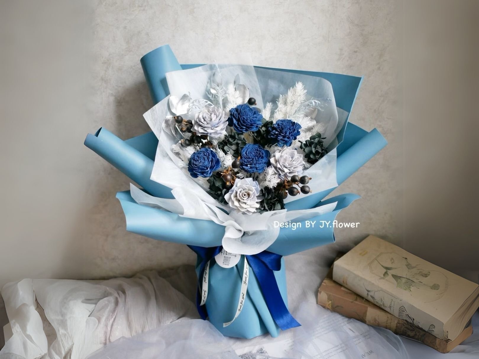 中大型藍黑色乾燥花束【黑幕森林】