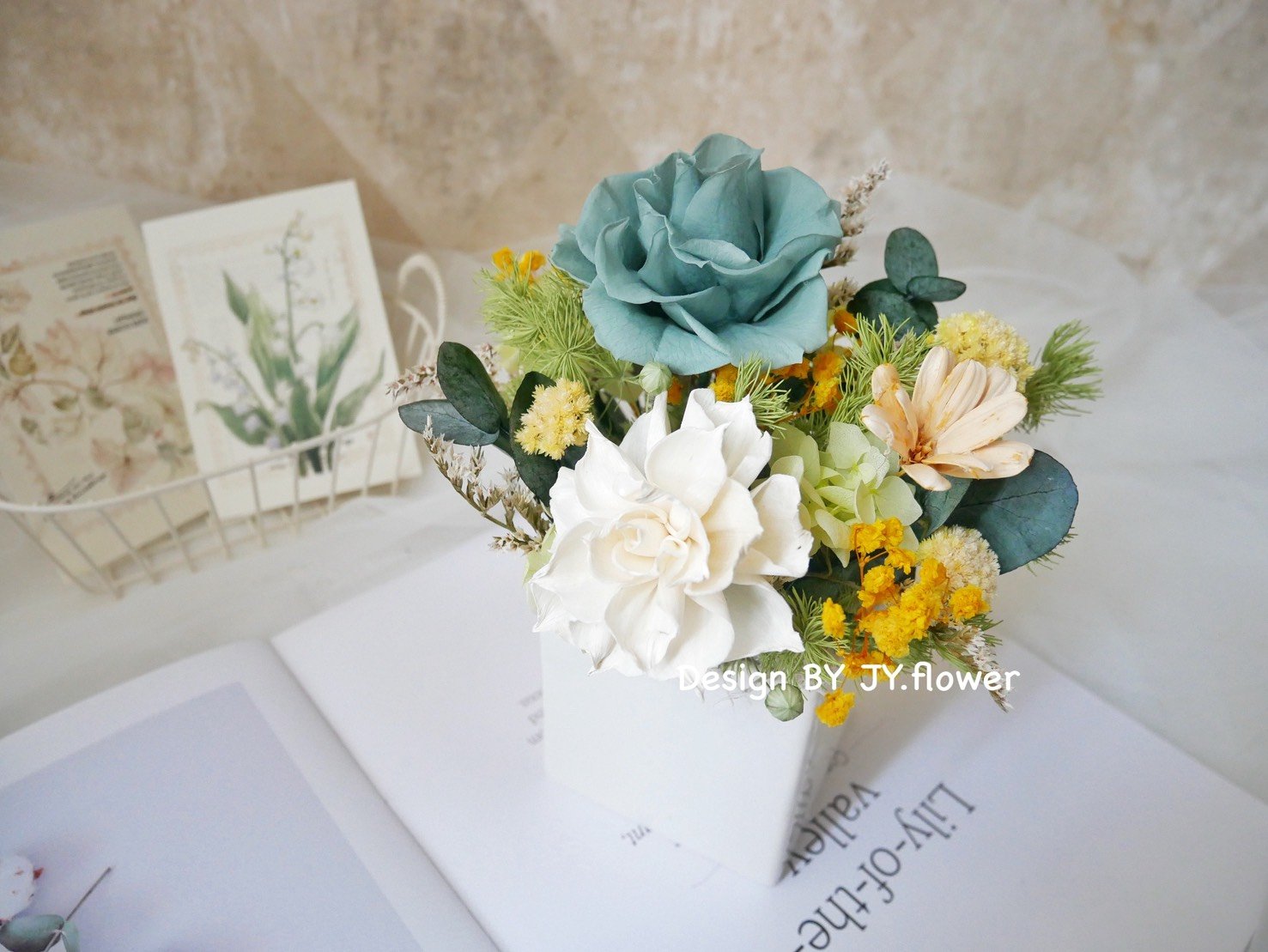 中小型乾燥永生盆花【松綠仙境】