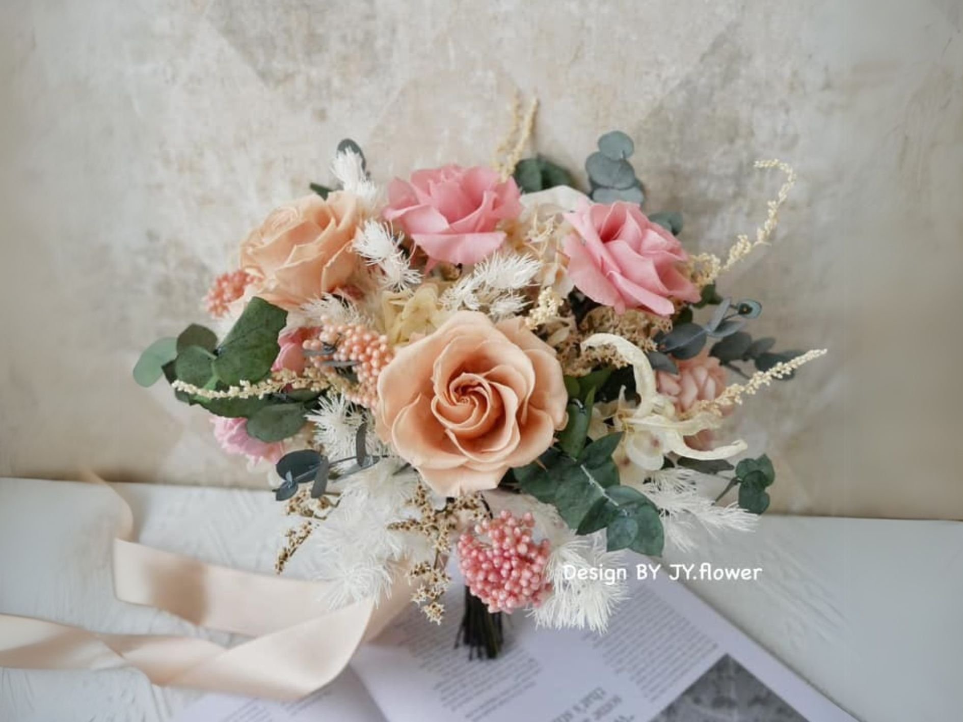 自然型手綁韓式不凋花分束捧花【優雅女孩】