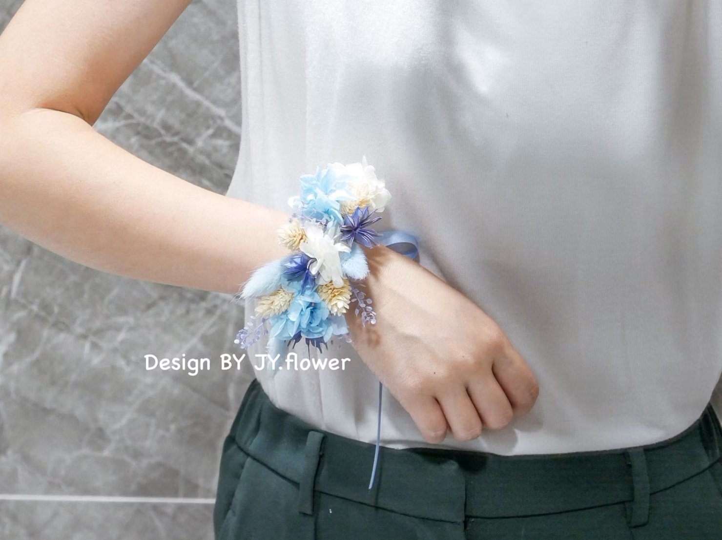 小花款永生乾燥手腕花【靛藍】