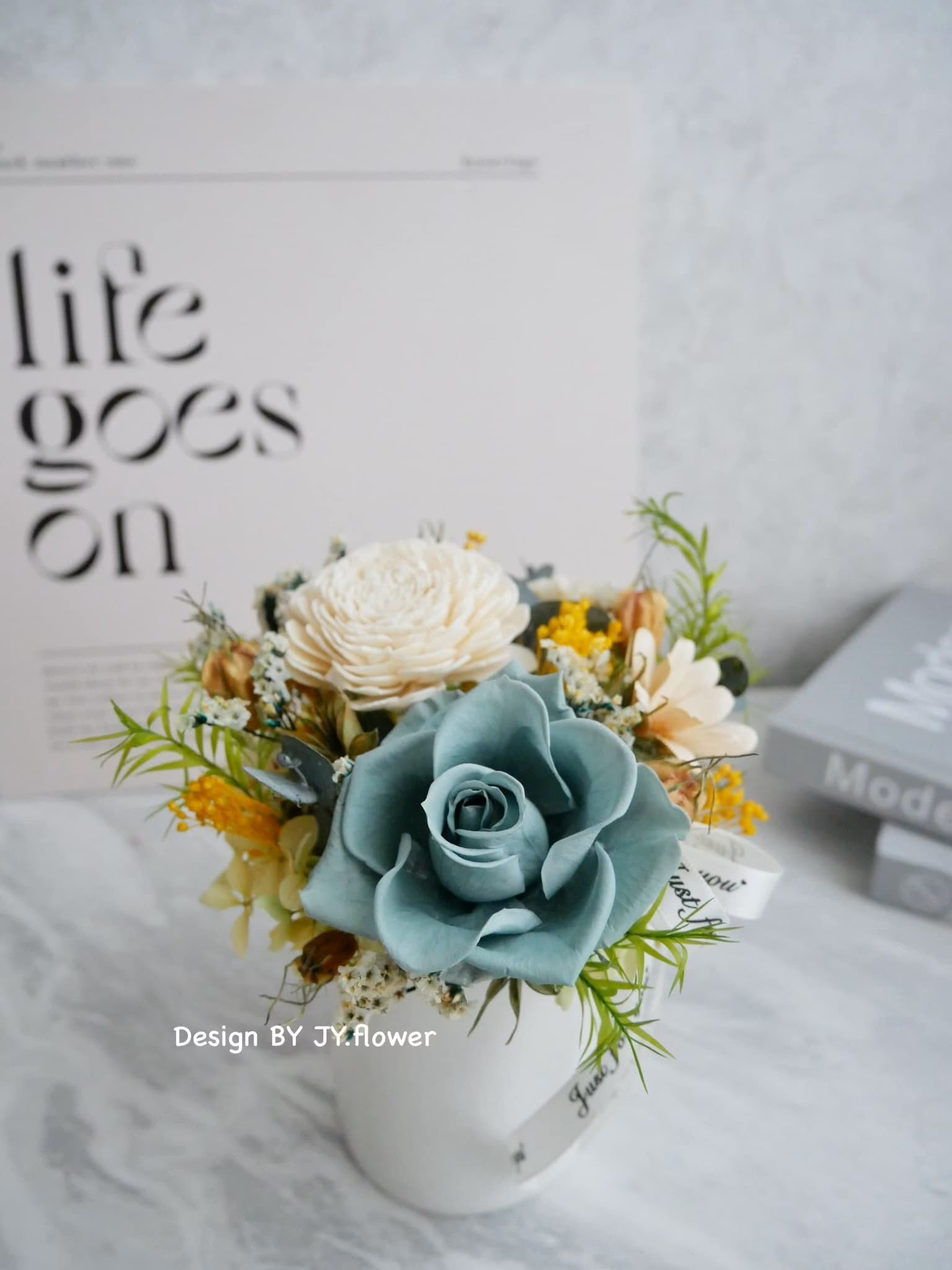 中小型乾燥永生盆花【松綠仙境】