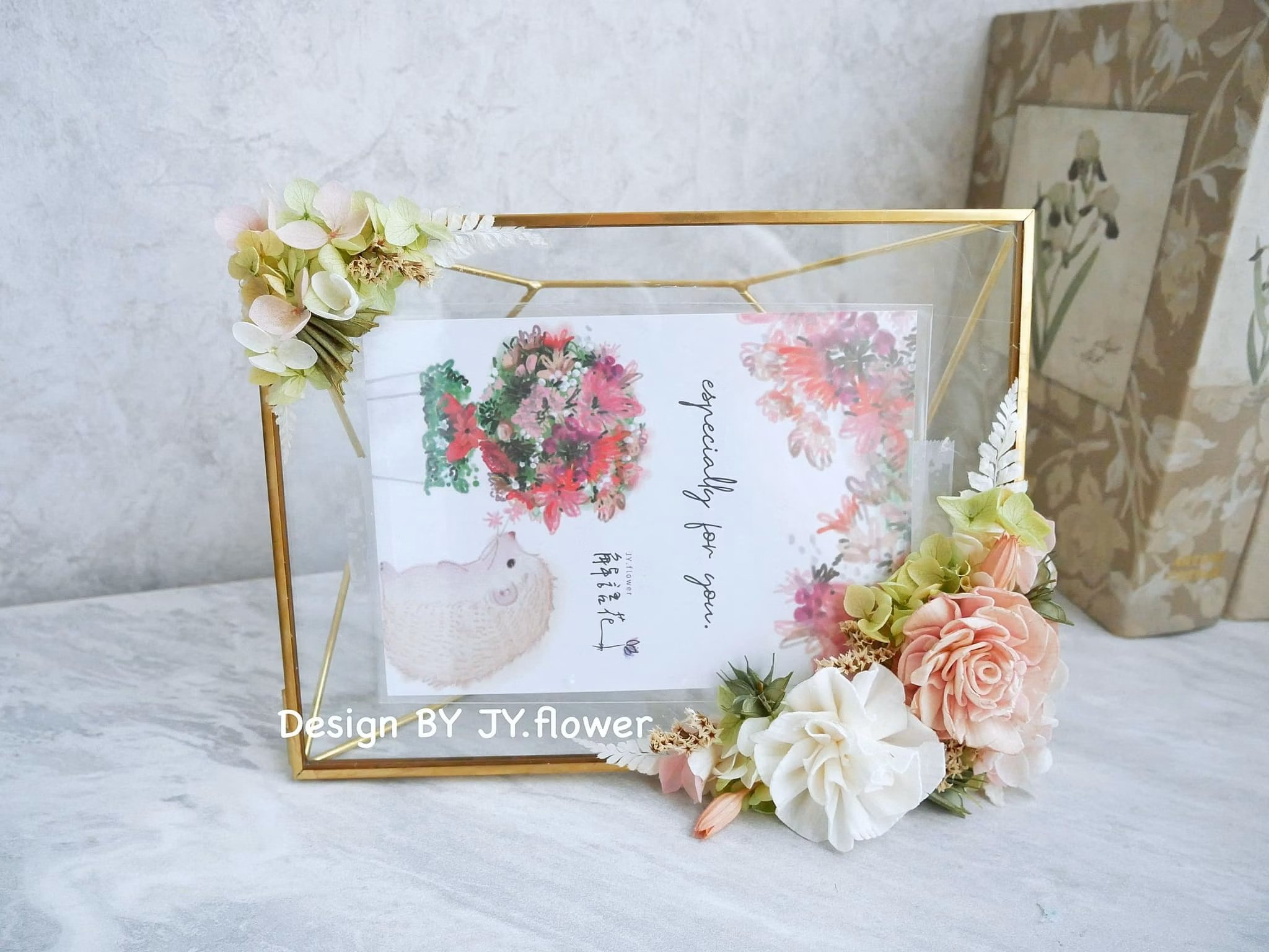 永生繡球仿舊金屬玻璃相框【初春】