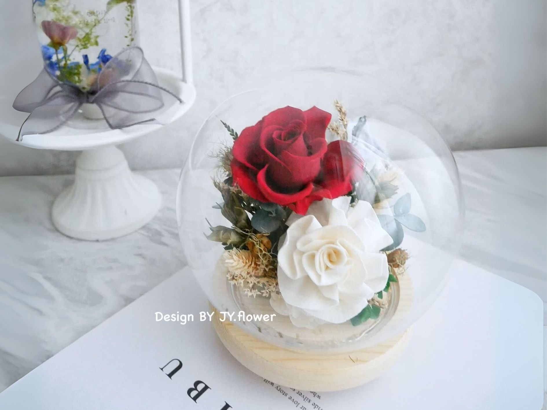 乾燥永生玫瑰水晶球玻璃罩夜燈【熱情如昔】