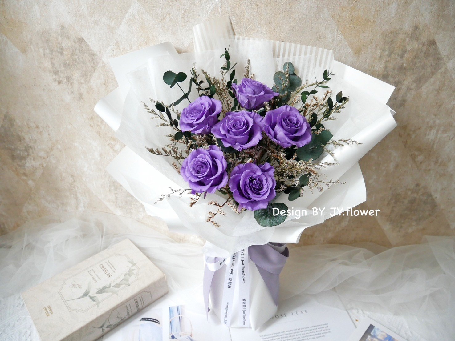 中大型永生玫瑰花束【簡約藤紫】