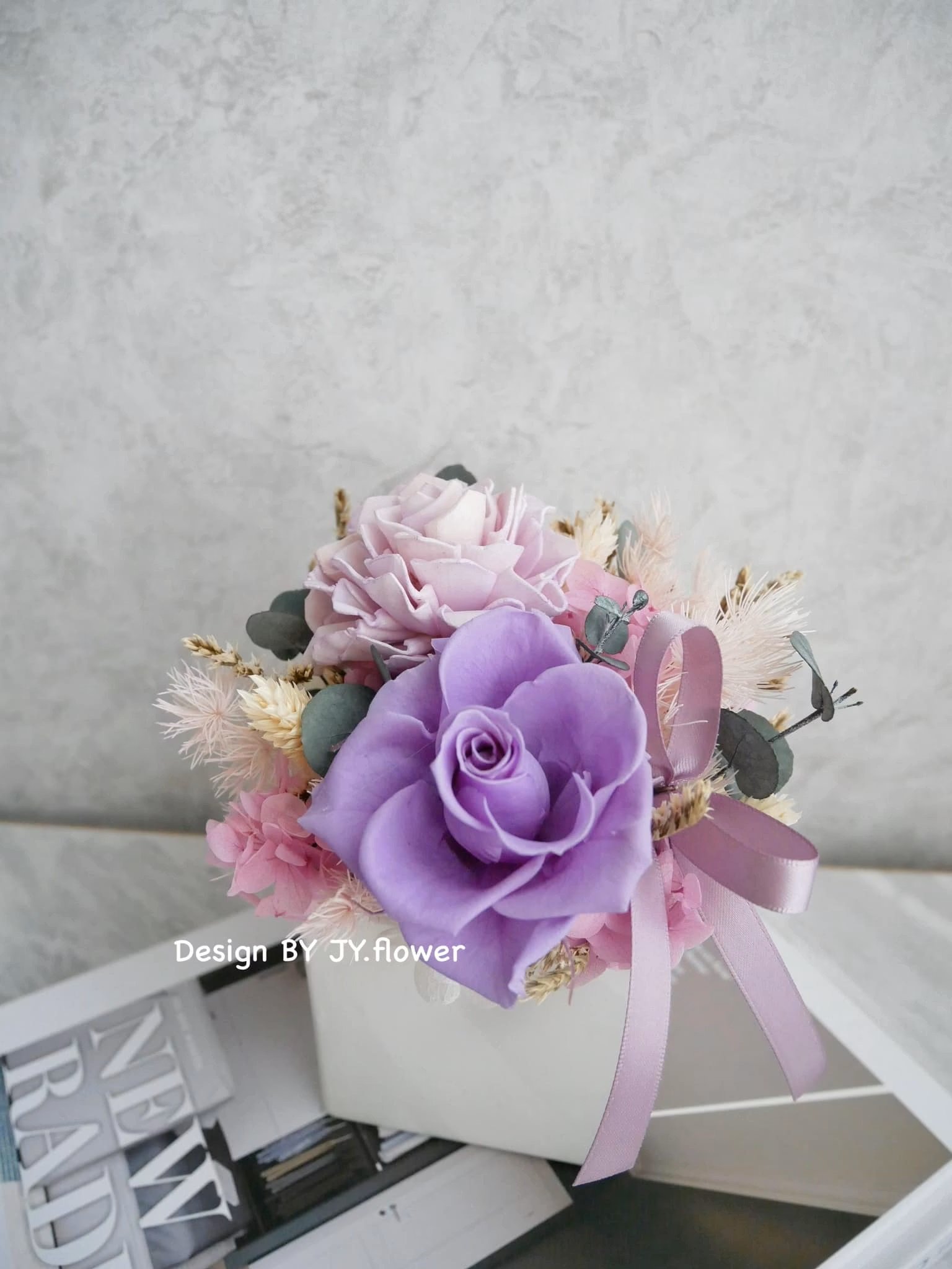 中小型乾燥永生盆花【迷濛紫漾】