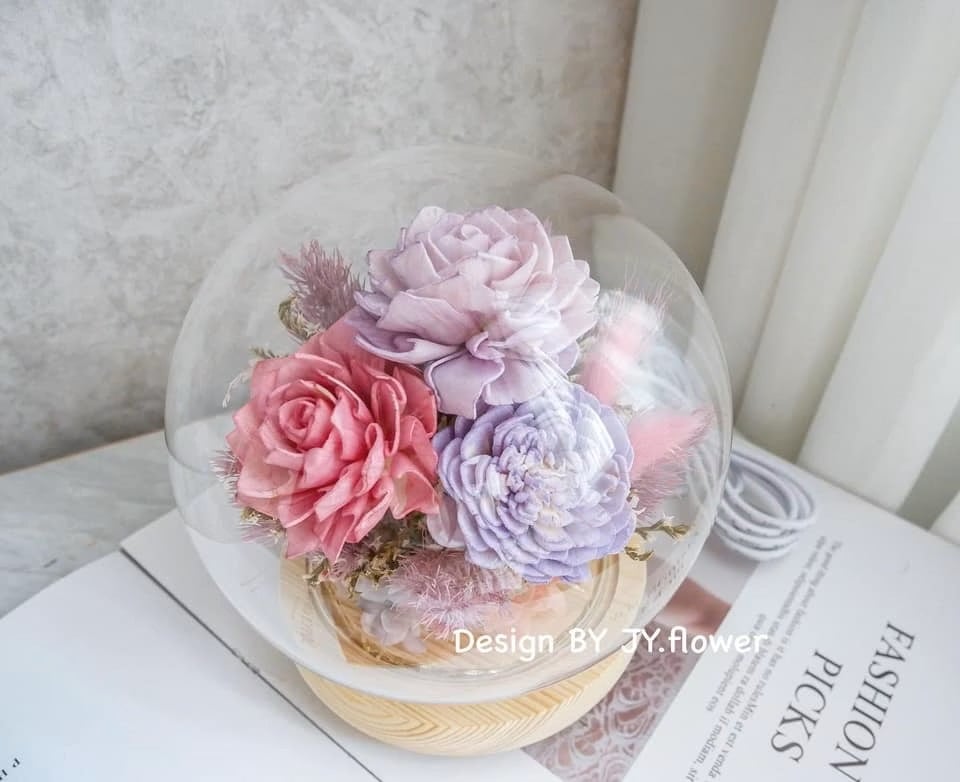 乾燥花水晶球玻璃罩夜燈【魔幻魅紫】