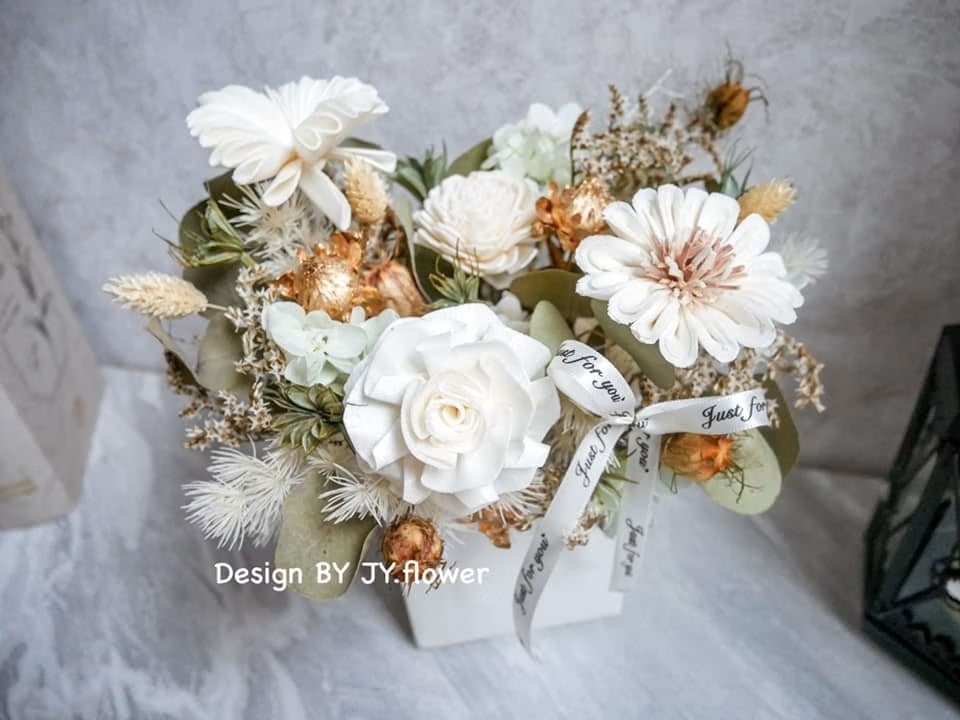 中大型乾燥花盆花【純白流金】