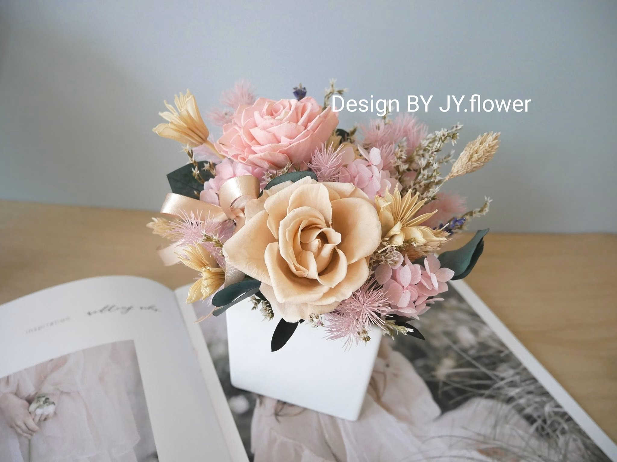 中小型乾燥永生盆花【柔粉燕麥】