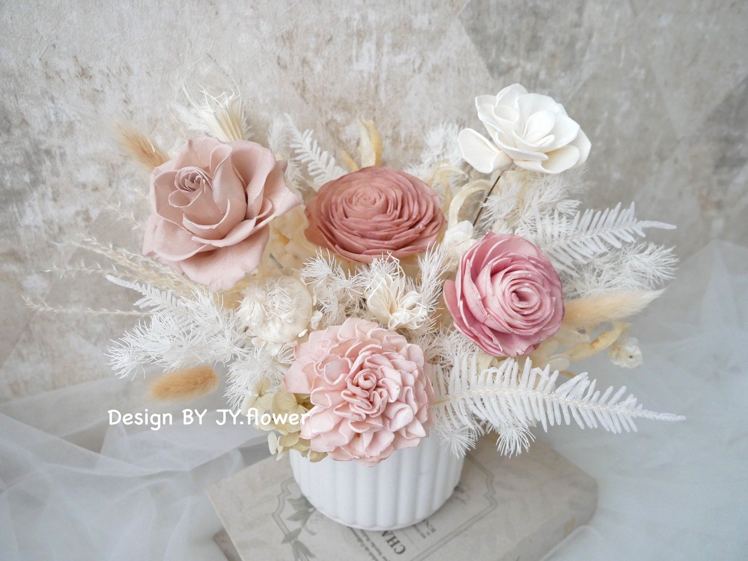 中大型圓盆永生乾燥盆花【微光往事】