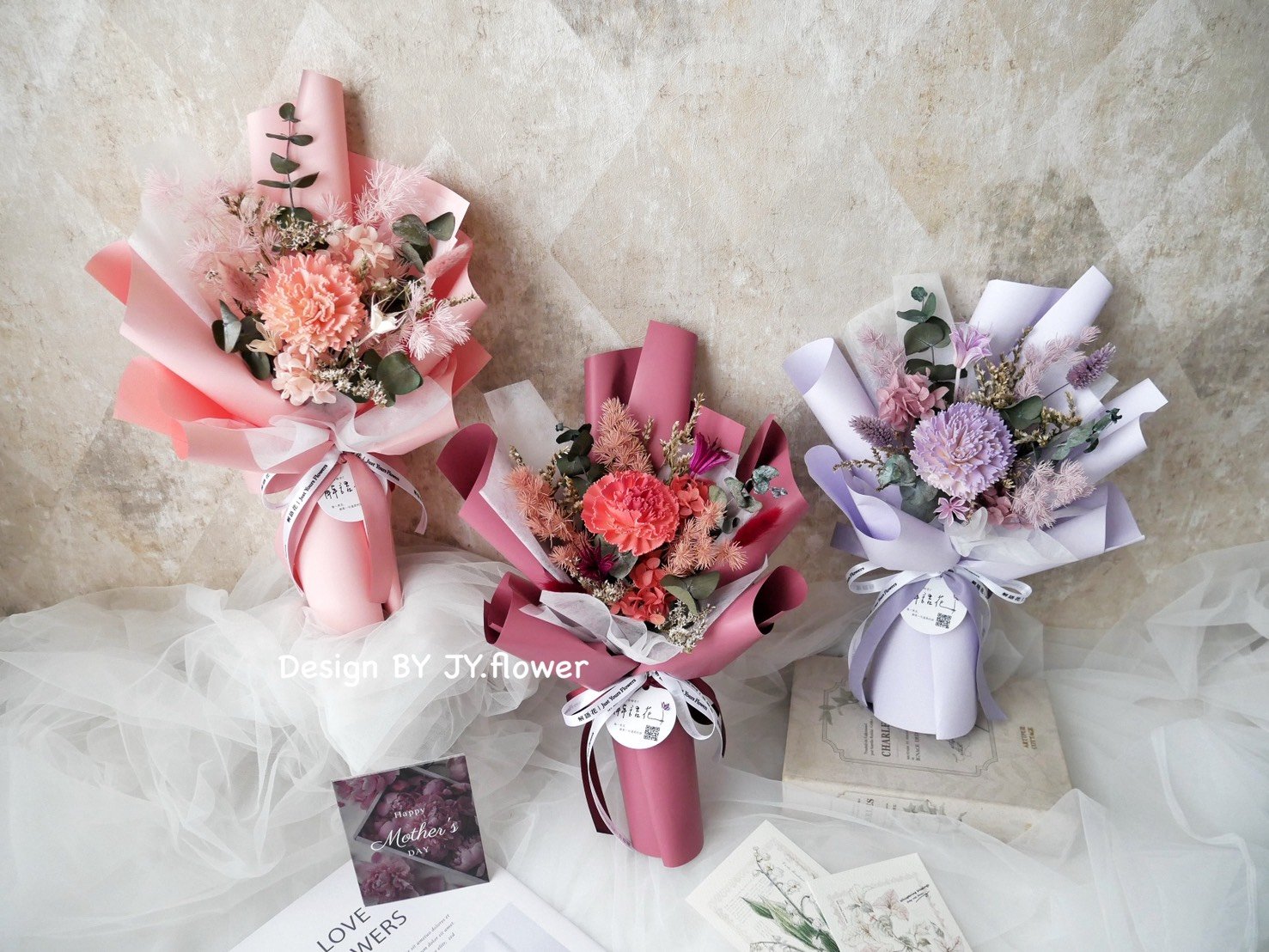 母親節花禮【中小型索拉康乃馨乾燥花束】