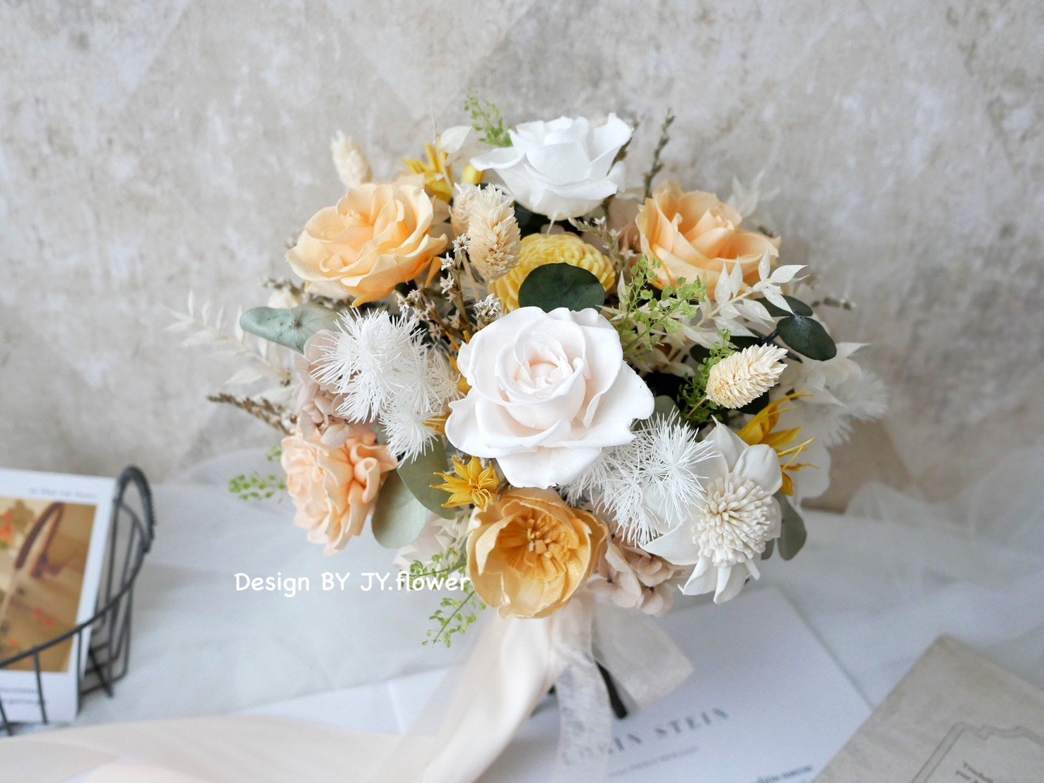 自然型手綁不凋花分束捧花【日光煦煦】