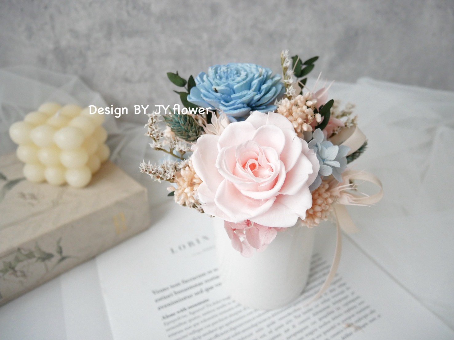 中小型乾燥永生盆花【草莓雲朵】