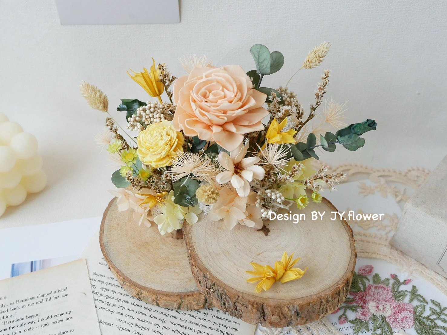 雙層木片乾燥花名片座【甜橙】