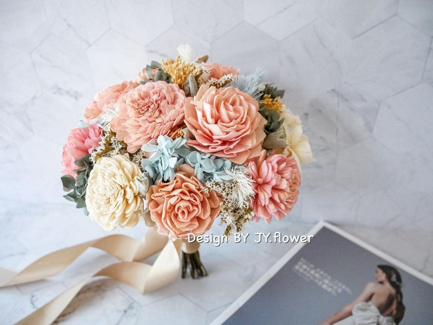 圓形乾燥花分束捧花【柔光森林】