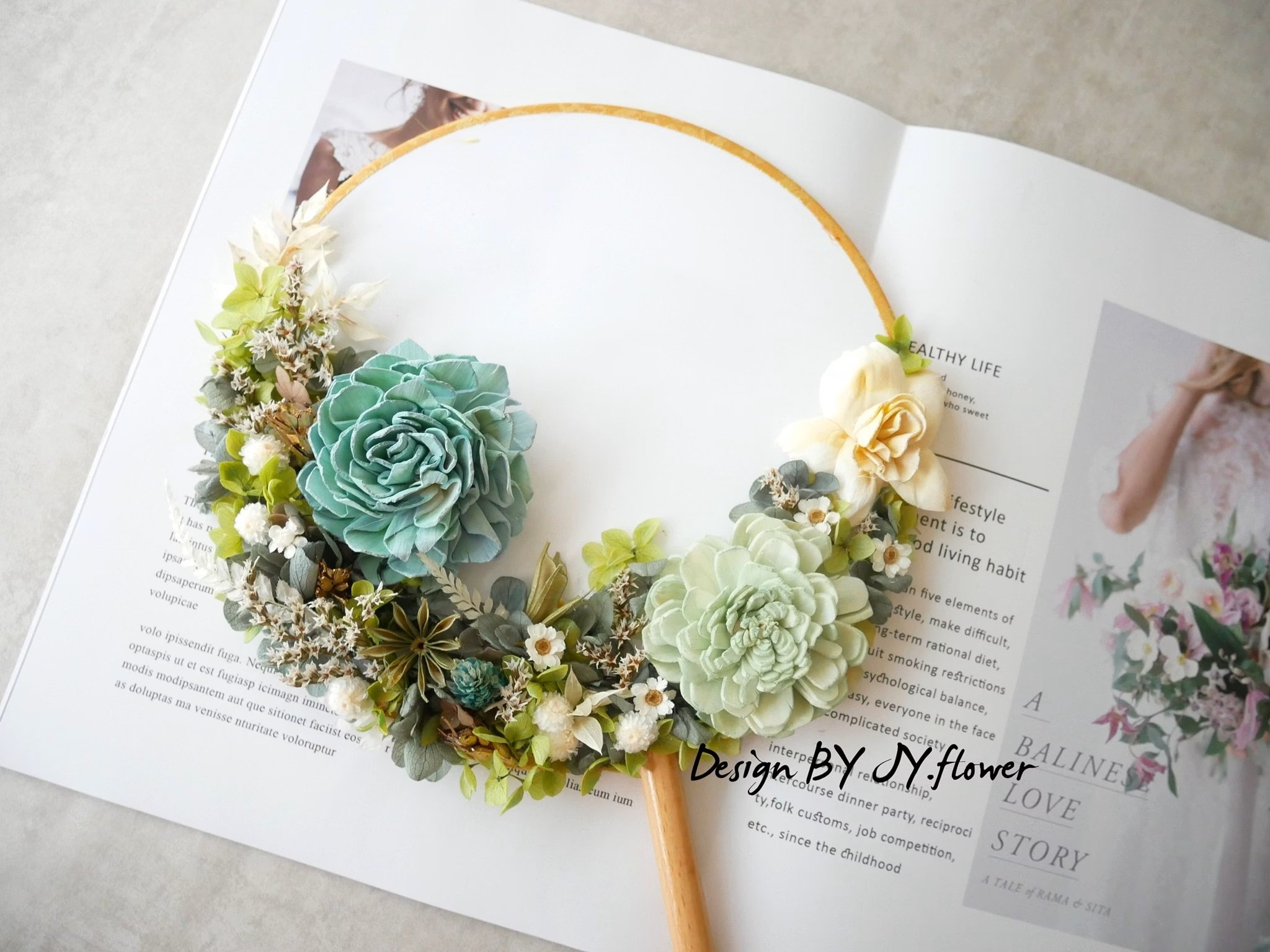 乾燥花中式團扇花【碧波蕩漾】