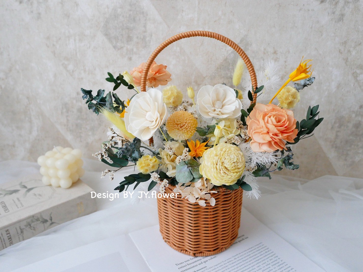 中大型乾燥花提籃花【日光】