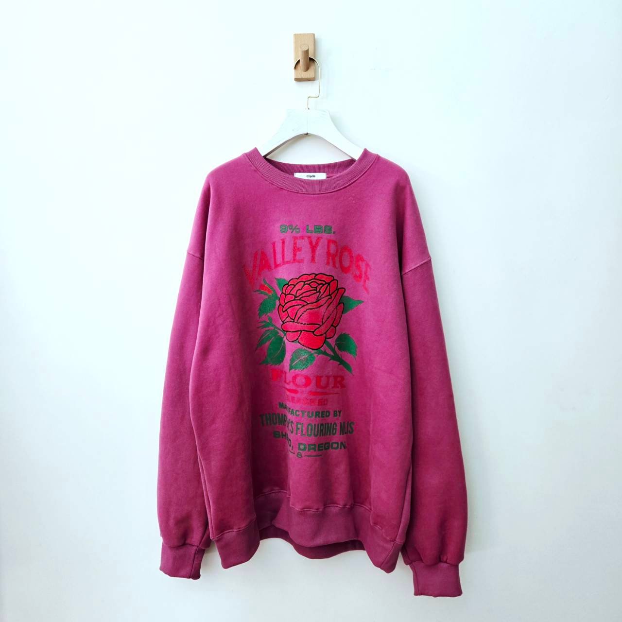 桃紅玫瑰鋪棉長版上衣