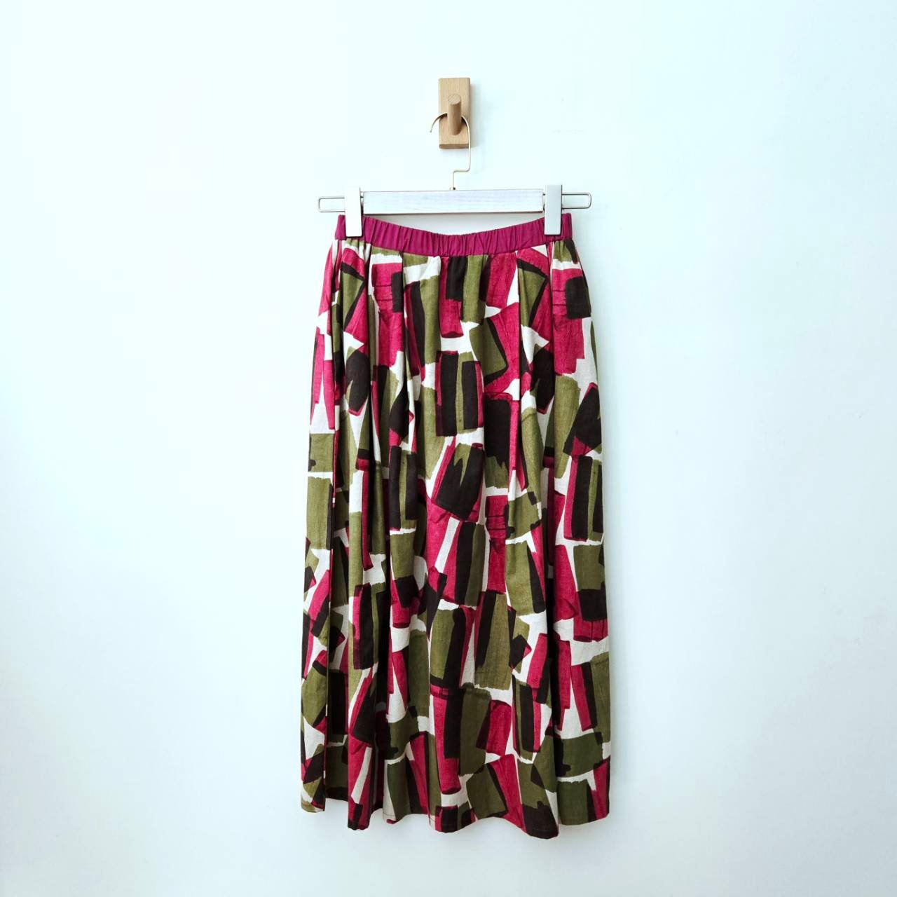 日本製純棉拼色鬆緊長裙