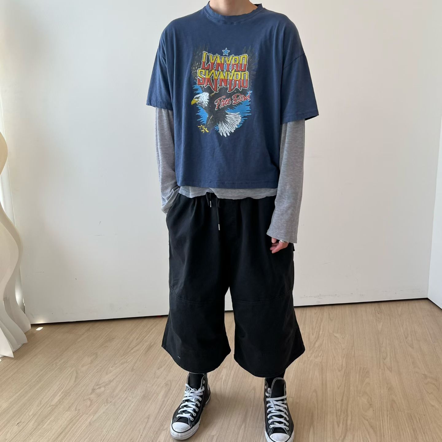 飛鷹印花水洗短版TEE