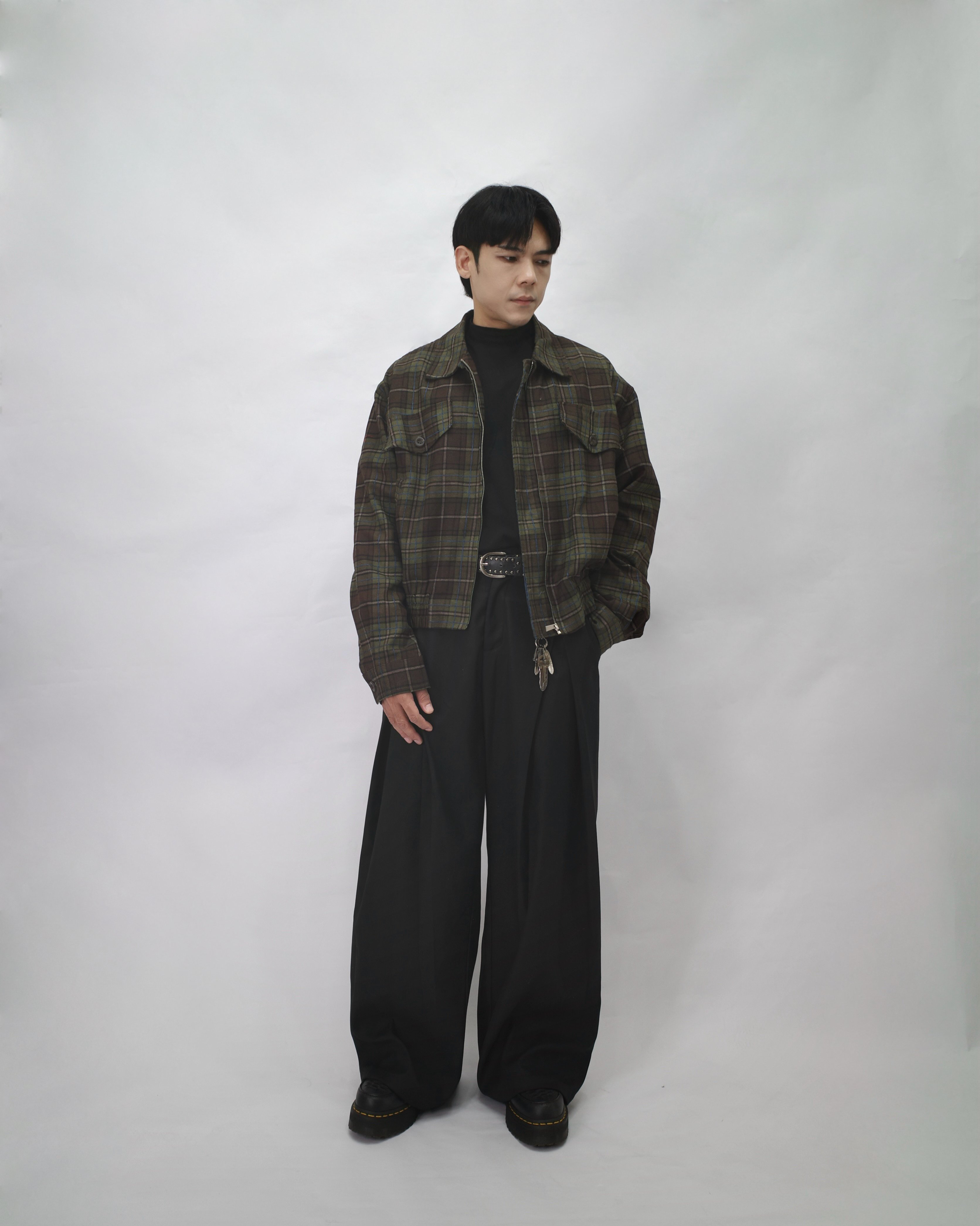 【fuchun】【🇰🇷】短款收腰 格紋 哈靈頓外套