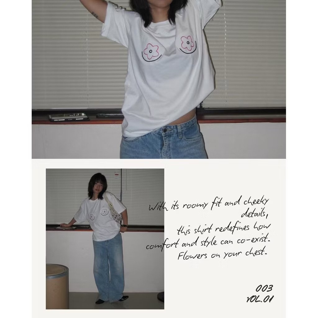 🇹🇭  🌼 手工花卉刺繡 Oversized Tee