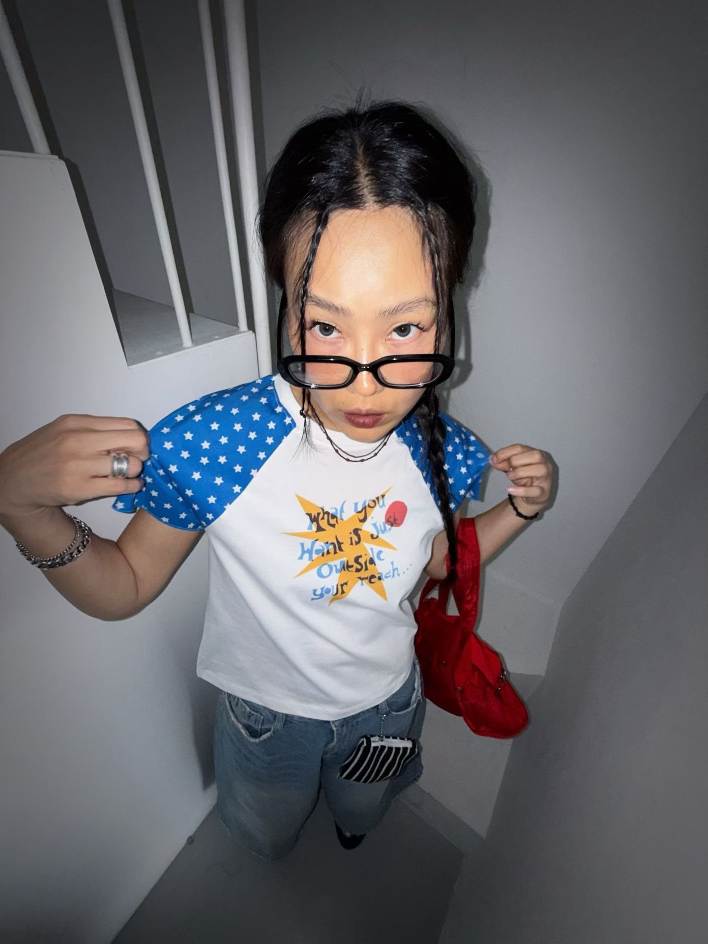 韓國🇰🇷星星復古插肩短袖TEE