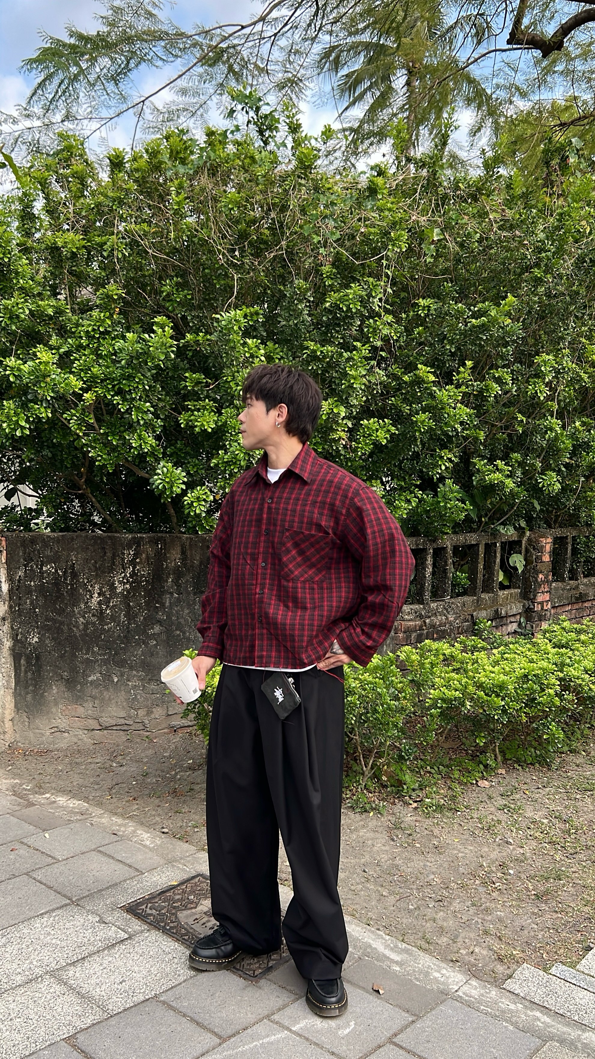 毛邊流蘇格紋襯衫