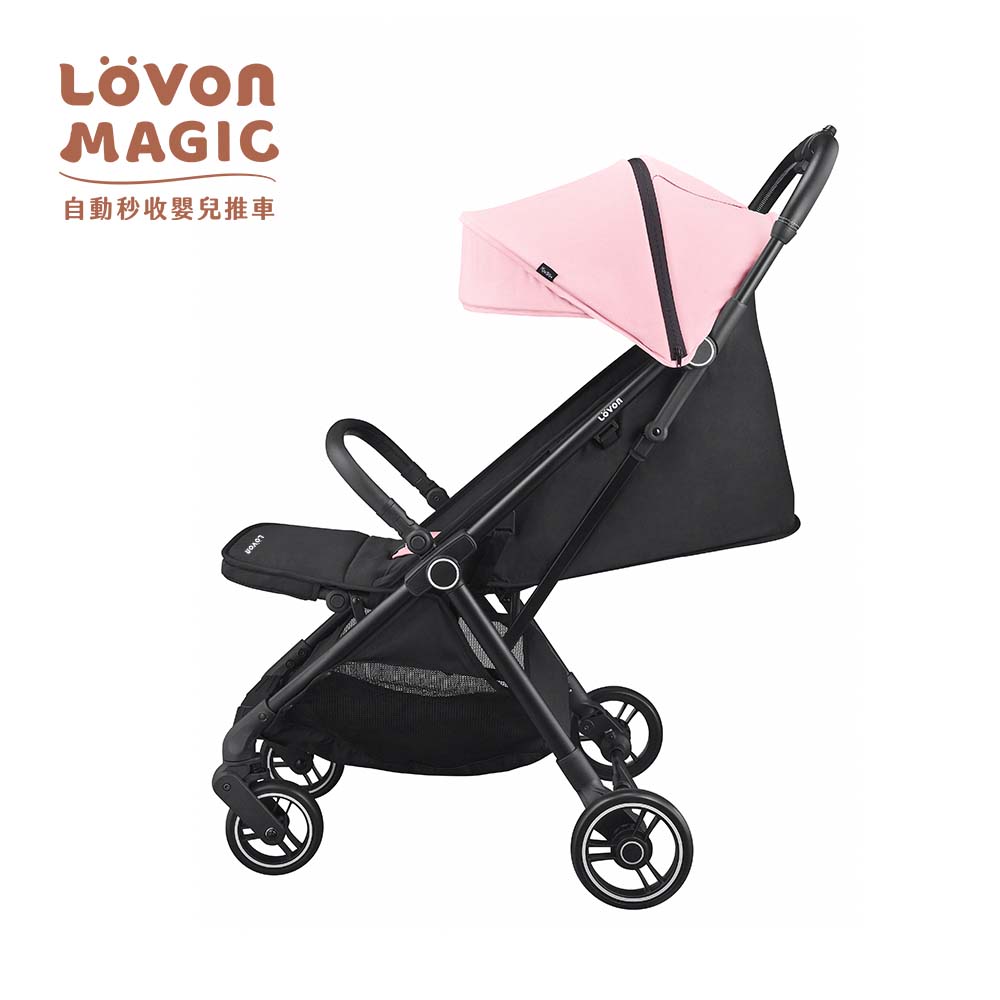 LOVON MAGIC PLUS+ 自動秒收嬰兒推車-輕盈粉