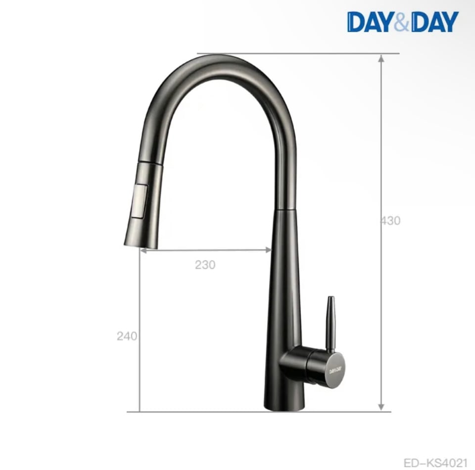 Day&Day｜ED-KS4021｜不鏽鋼伸縮花灑水龍頭｜高度43 ｜鐵灰黑色 - 日日家居