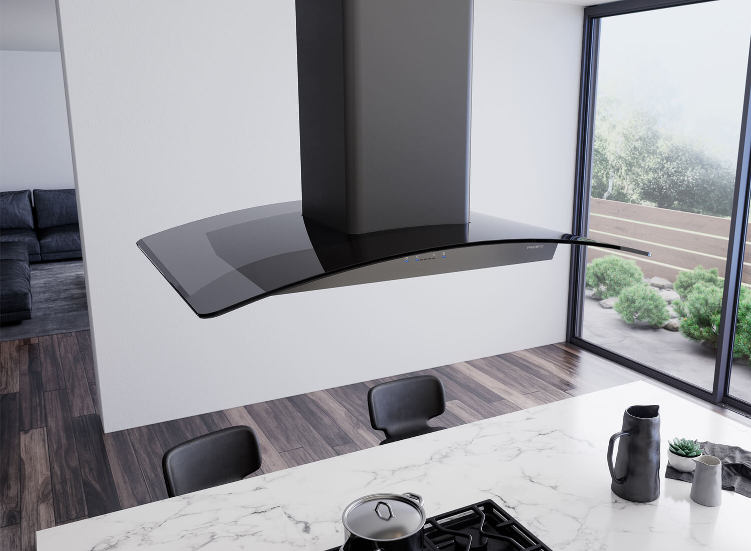 太平洋廚電 - PRE-M90 中島式 黑曜弧型玻璃油煙機